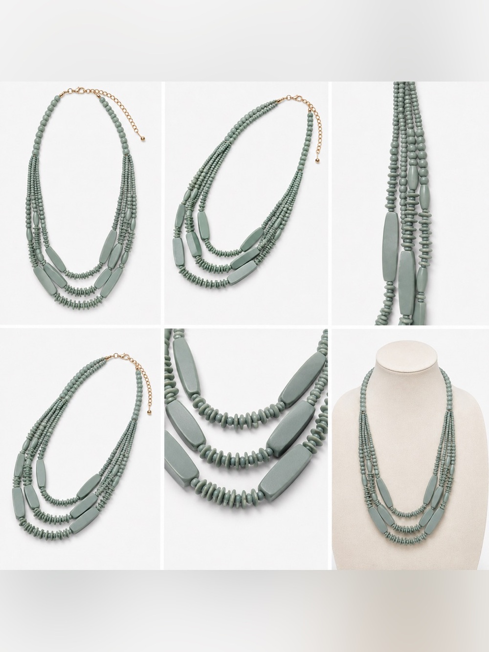 Layered Sage Green Beaded Necklace - Women Jewelry